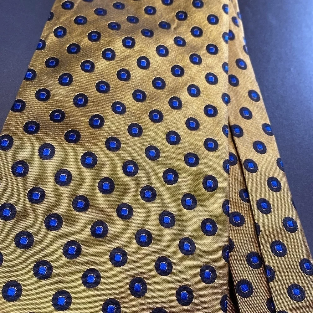 Innocenti Italy x Tom James Silk Tie Geometric OAP Gold Cobalt Blue Black